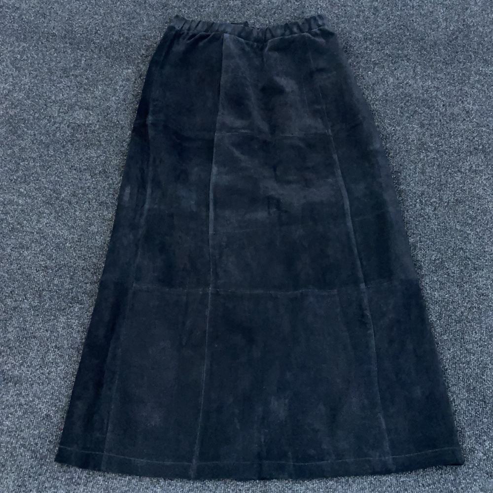 Dialogue Skirt Womens 12 Black Suede Straight Long Elastic Waist Lined Career